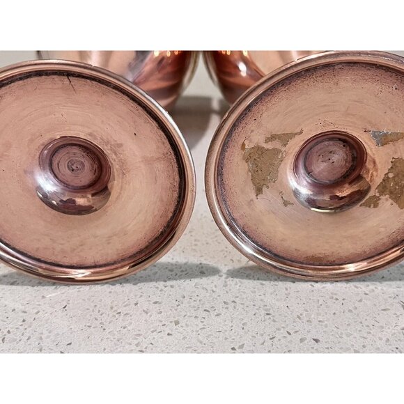 Set of 2 Orfe Mexican? Copper over Silver Wine Goblets Brass Stems Mixed Metals - Picture 4 of 14
